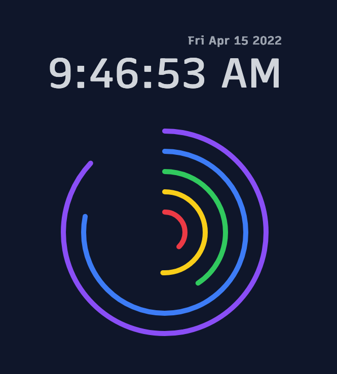 Dark mode display of Concentric Time.